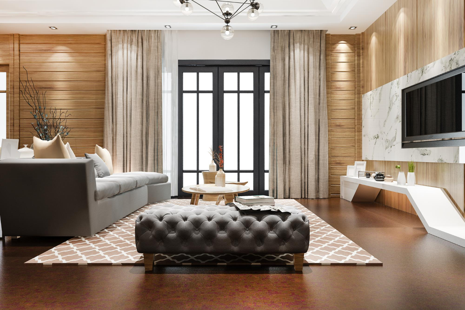 Salón amplio decorado con estilo contemporáneo y mobiliario de lujo por ABC Decoración y Reformas.